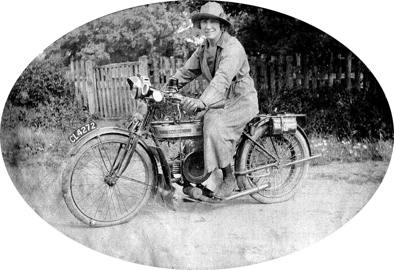 Marjorie on a 1920's Douglas