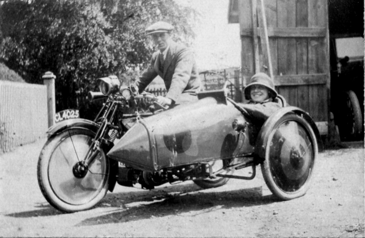 Dick and Marjorie in a Zenith V-twin with sidecar