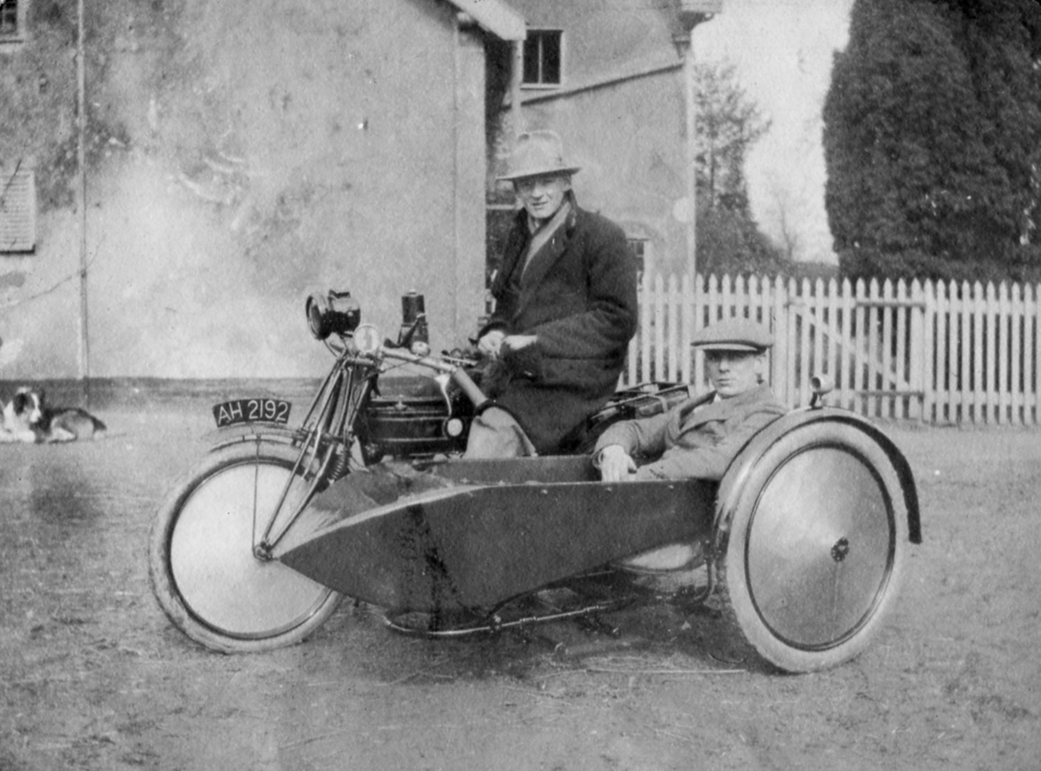 AH2192 with sidecar and modified wheels - Dick is the passenger